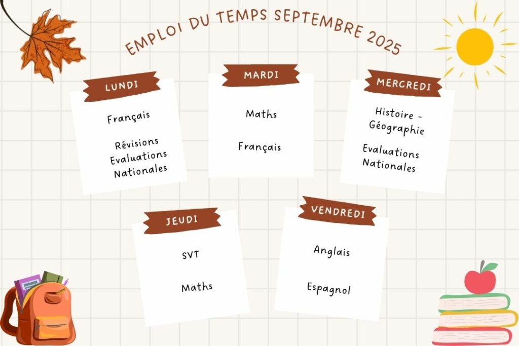 Visuel d'un emploi du temps du mois de septembre.