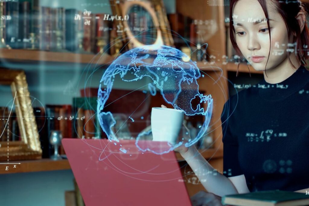 Une élève qui travaille les sciences sur son ordinateur.